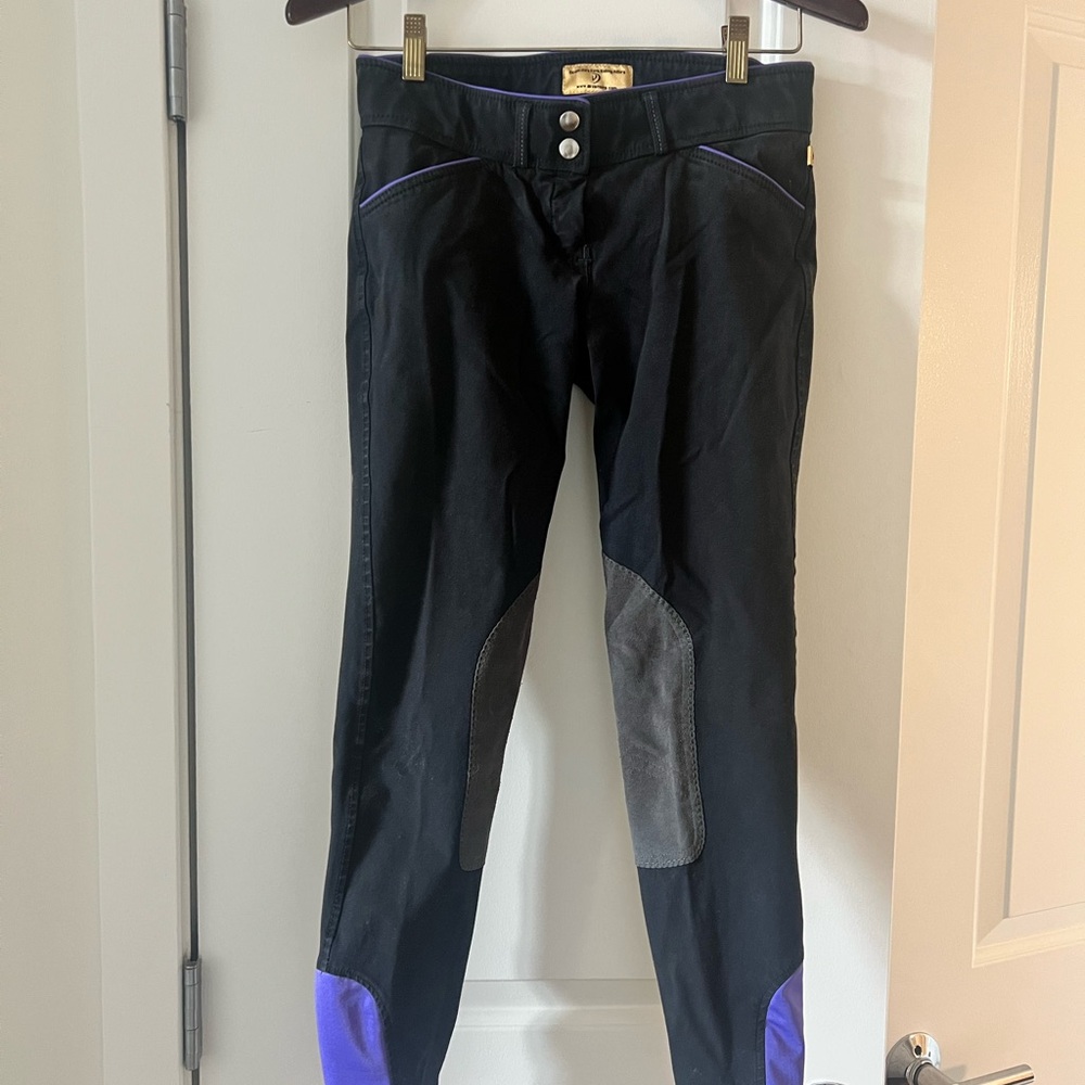 Devon-Aire Women’s Knee Patch Riding Breeches - Black/Purple Trim, 26